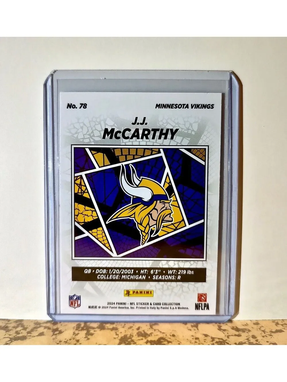 J.J. McCarthy 2024 Panini NFL #78 Silver Foil Rookie Sticker Card Vikings